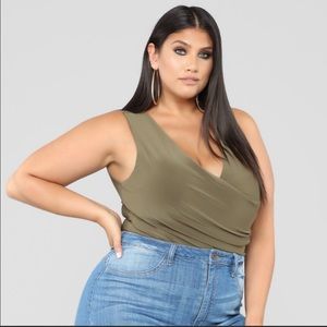 V Neck Olive Bodysuit